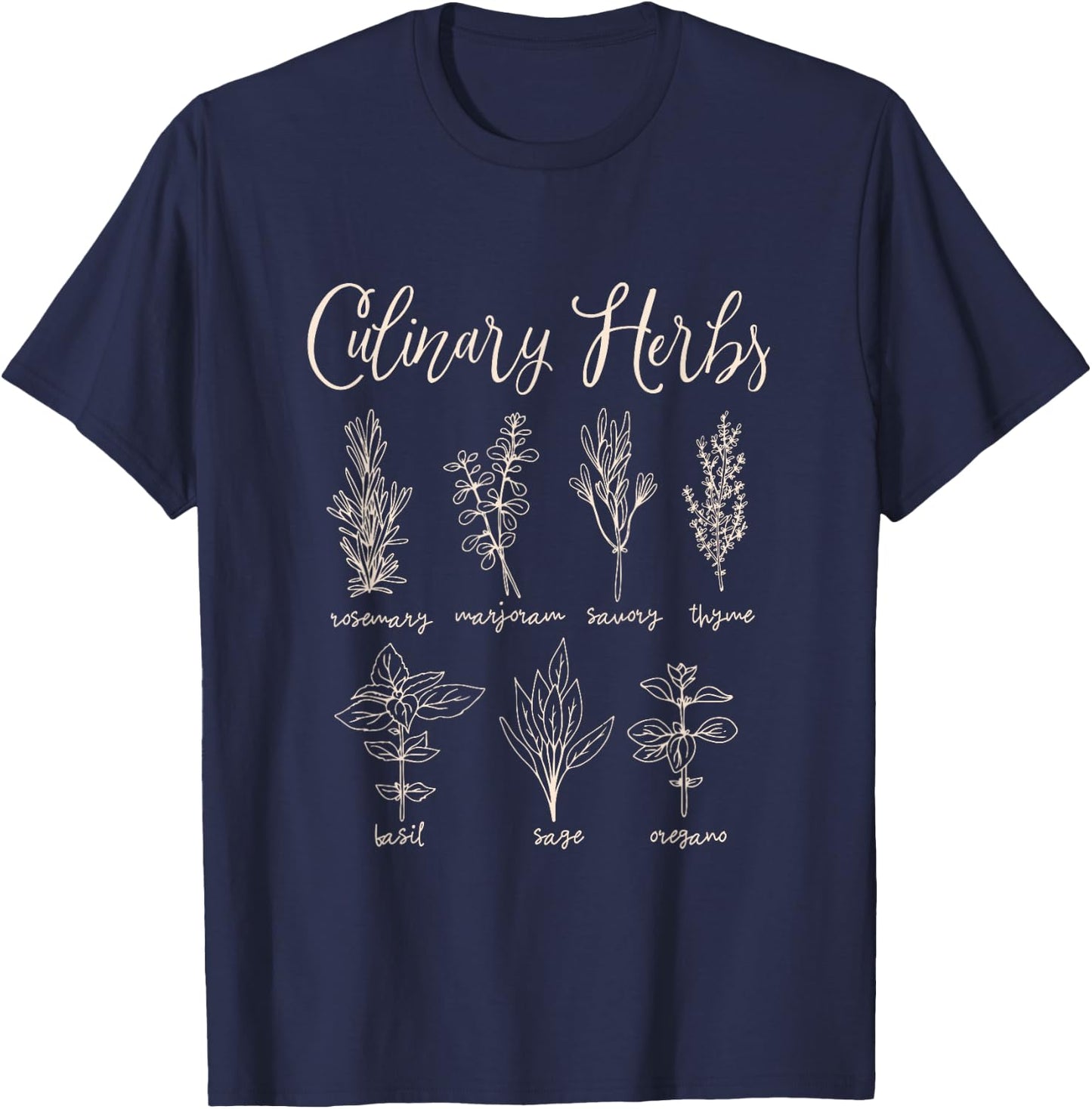 Culinary Herbs Outline Herbal Collection Design T-Shirt - T-Shirt | Navy