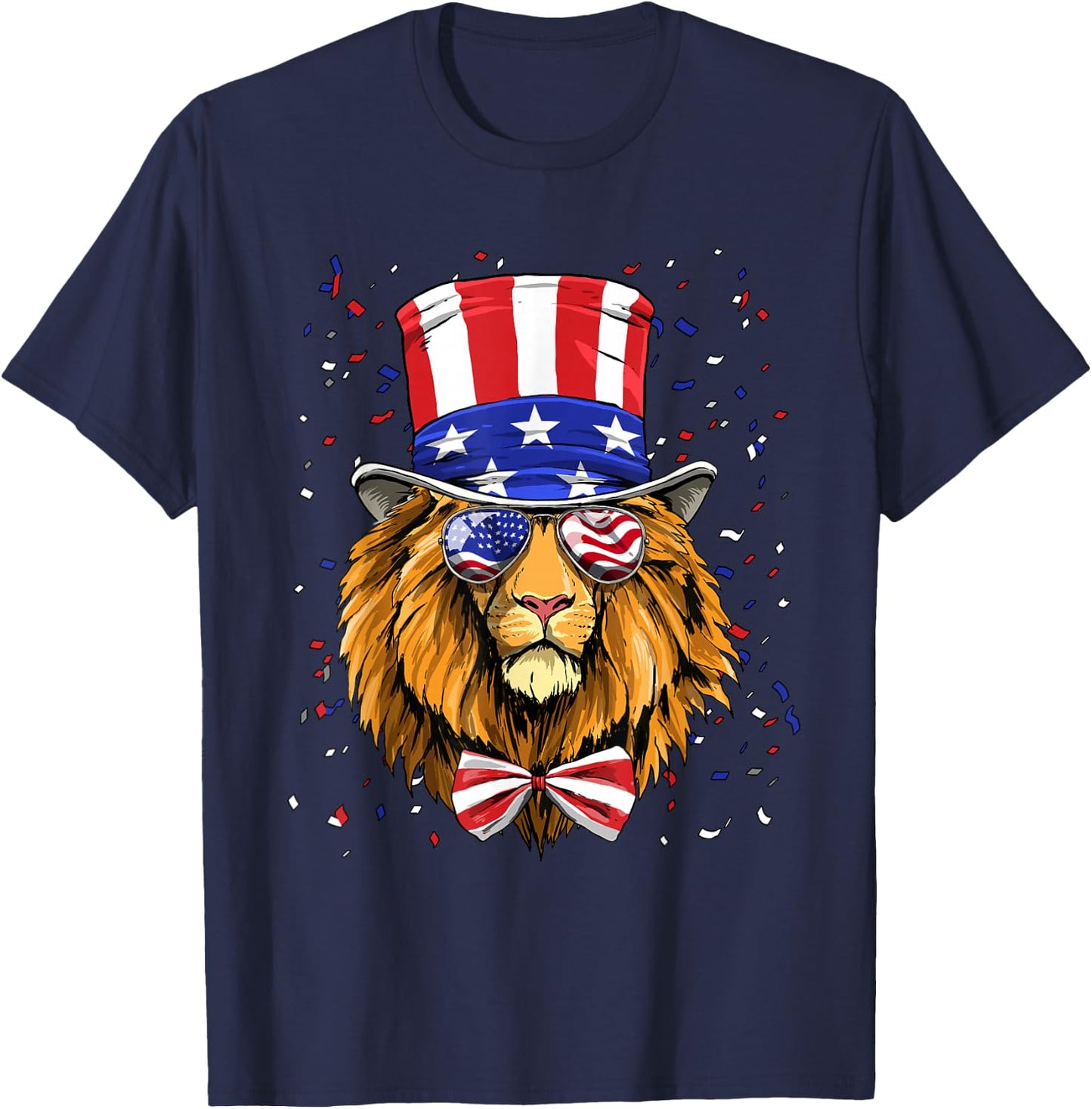4th of July Patriotic Lion USA Flag Independence Lion Lover T-Shirt - T-Shirt | Navy
