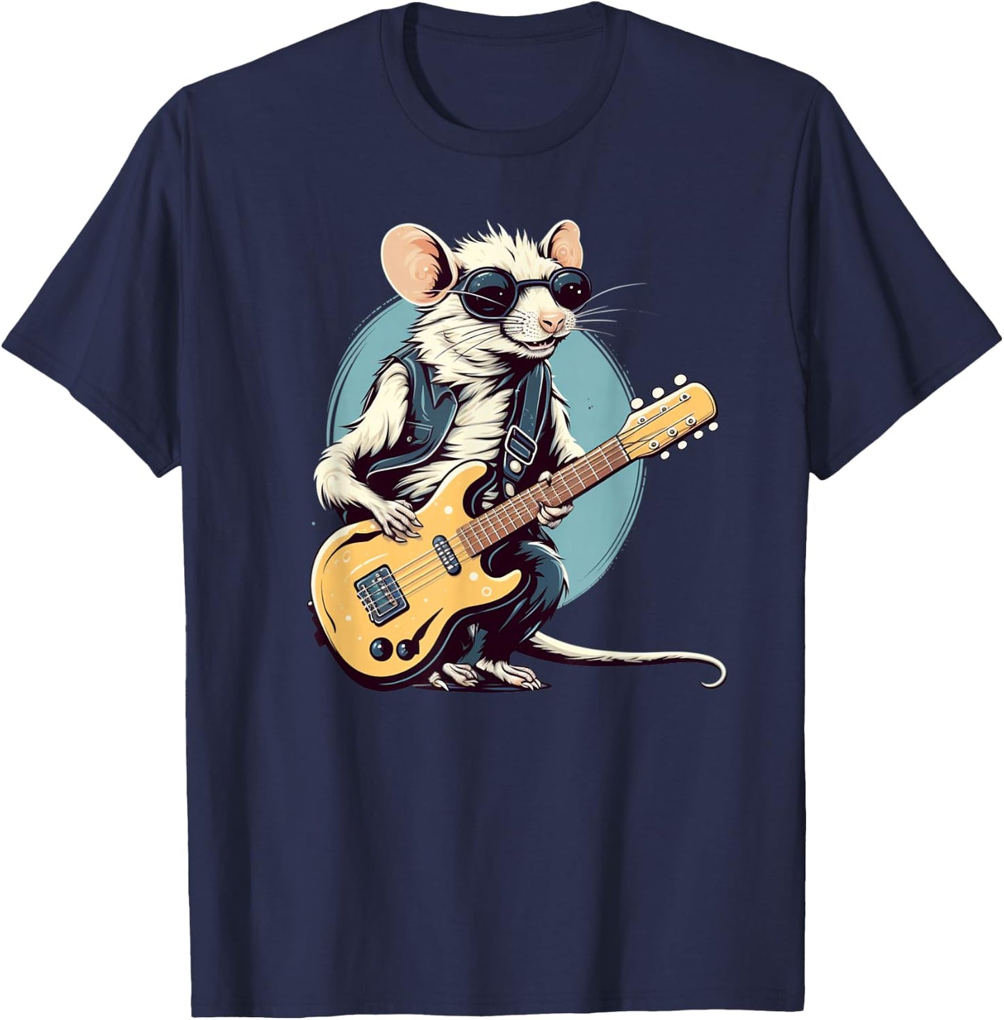 Funny Punk Rocker Rat with electric Guitar Costume T-Shirt - T-Shirt | Navy