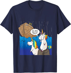 Two Unicorns Missing Ark Noah During Rain Funny Christian T-Shirt - T-Shirt | Navy