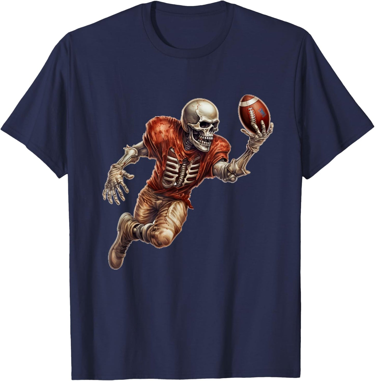 Skeleton Playing Football Cool Touchdown Halloween T-Shirt - T-Shirt | Navy