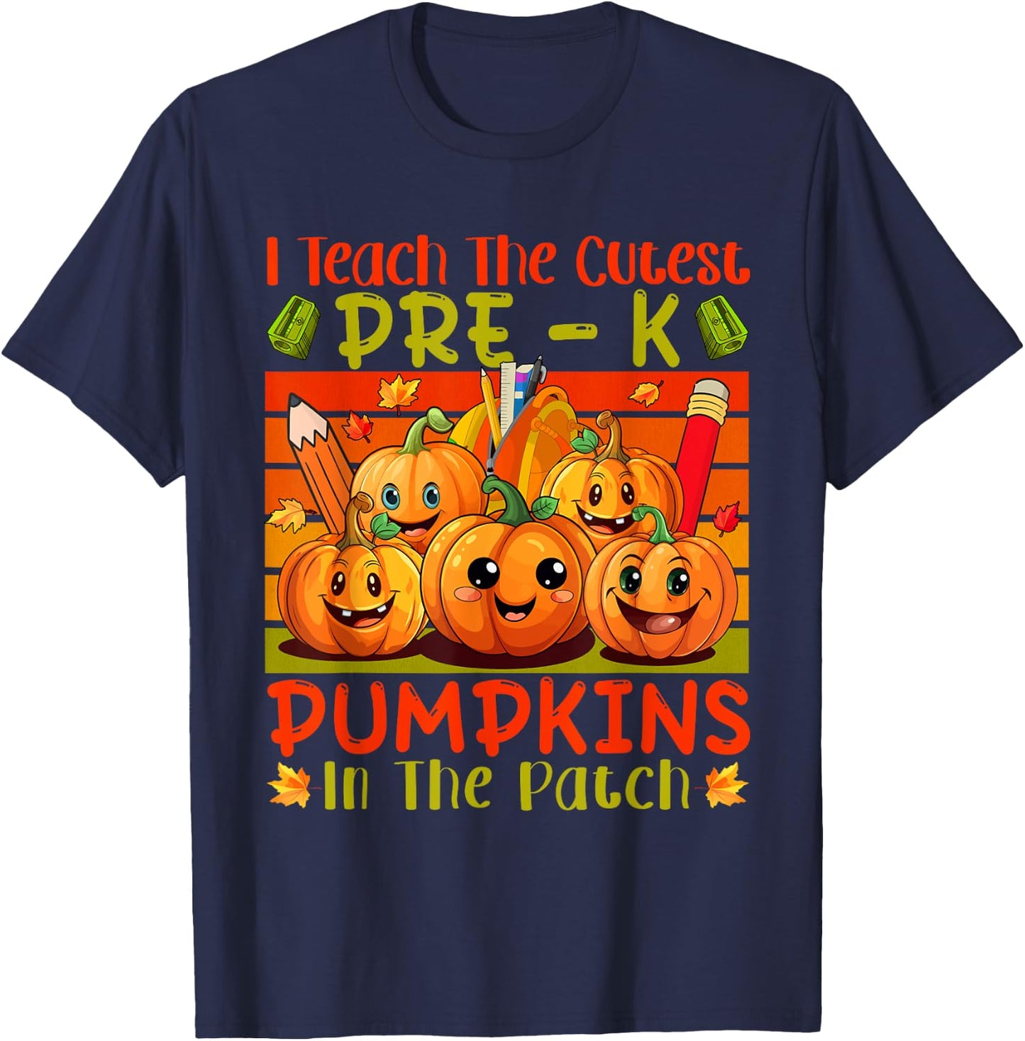 Vintage I Teach The Cutest Pre-K Pumpkins In The Patch T-Shirt - T-Shirt | Navy