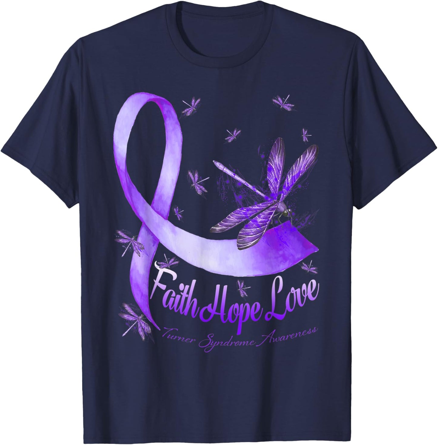 Faith Hope Love Turner Syndrome Awareness Dragonfly T-Shirt - T-Shirt | Navy