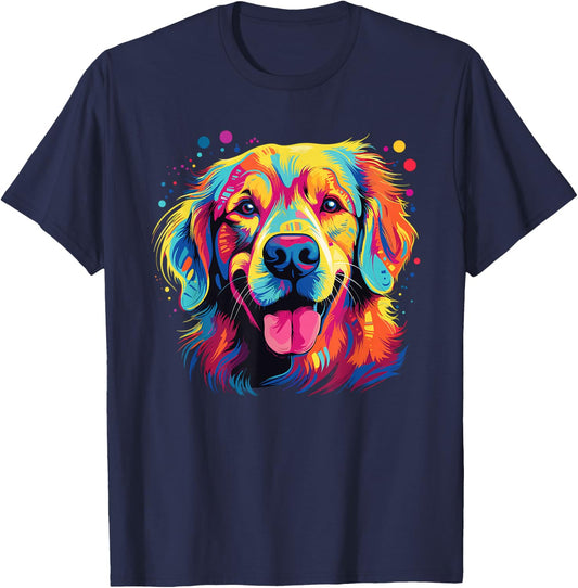 Watercolor Colorful Golden Retriever Dog Women Girls Kids T-Shirt - T-Shirt | Navy