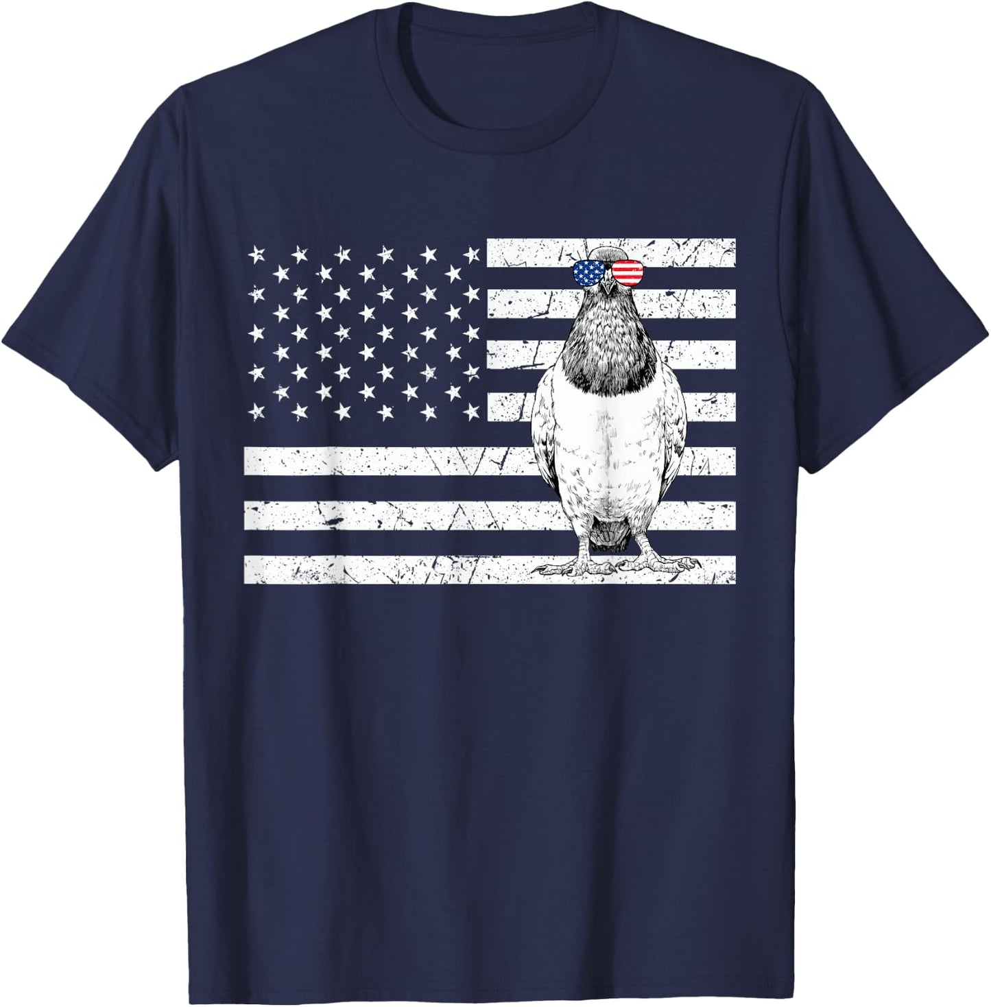 Pigeon 4th of July Bird Watching US American Flag Patriotic Women Kids Men T-Shirt - T-Shirt | Navy