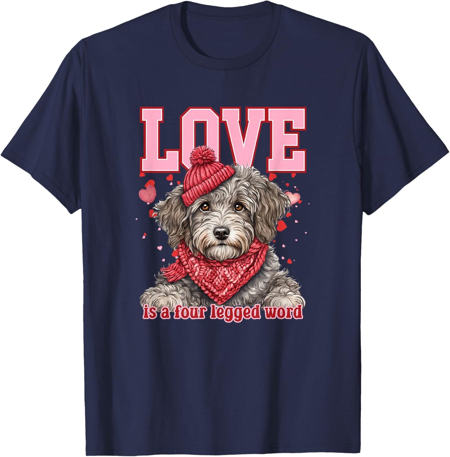 Aussie Doodle Valentine Four-Legged Affection T-Shirt - T-Shirt | Navy