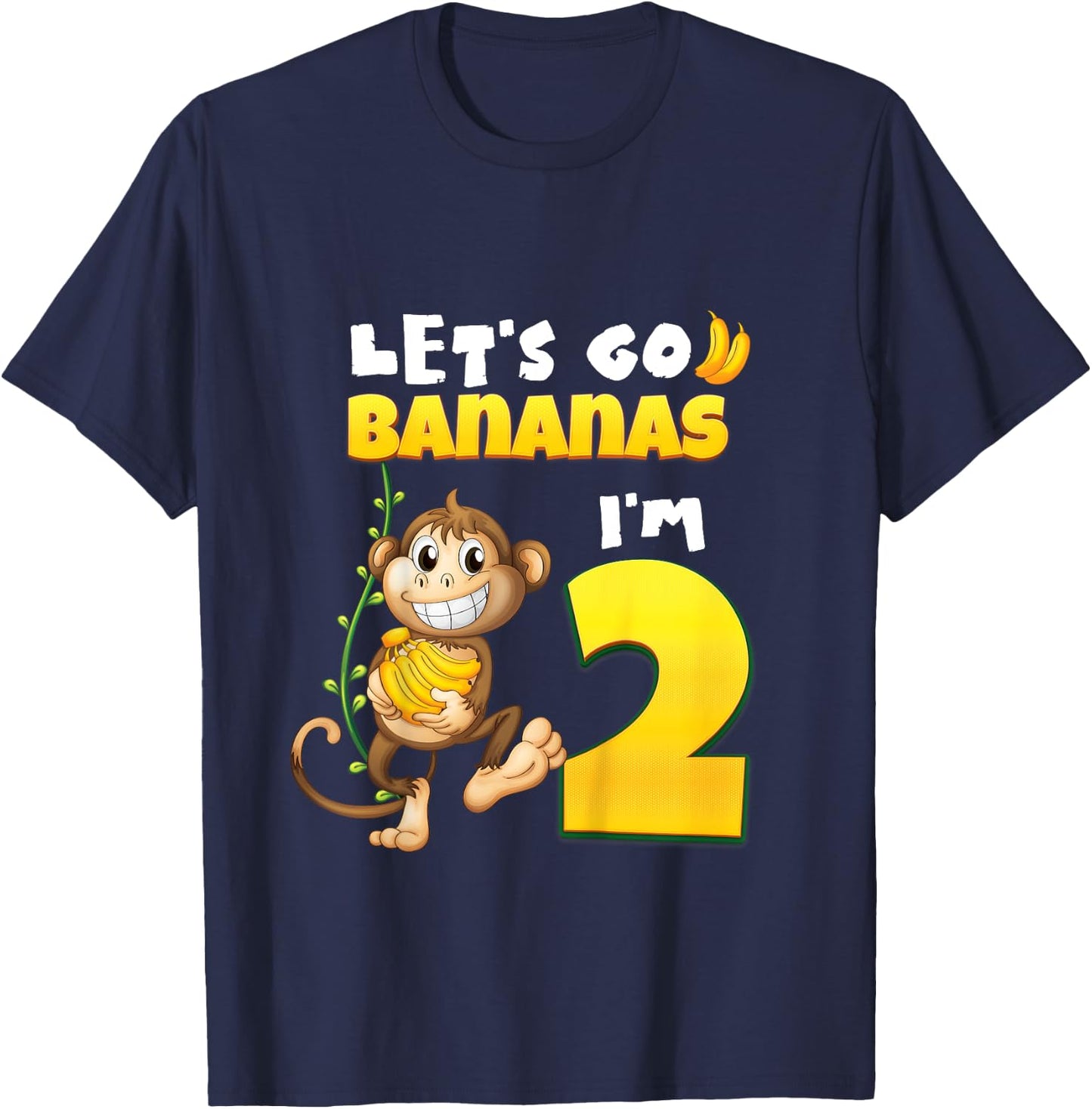 Let's Go Bananas I'm 2 Zoo Animal Jungle Safari 2nd Birthday T-Shirt - T-Shirt | Navy