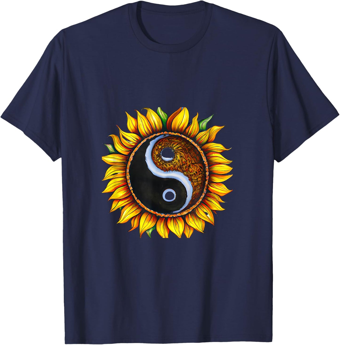 Sunflower Yin Yang Floral Light Dark Harmony T-Shirt - T-Shirt | Navy
