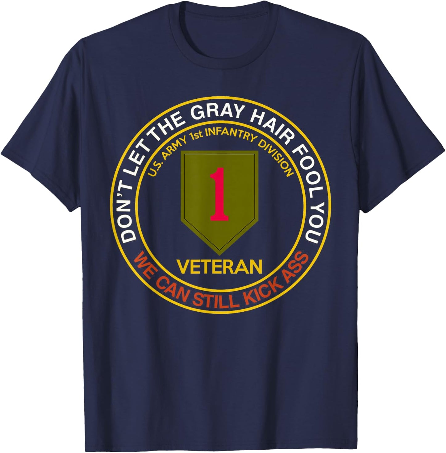 US Army 1st Infantry Division Veteran - Men's Black Cotton Classic Fit Short Sleeve - Perfect for 1st Infantry Division Veterans, Military Enthusiasts - Size Small T-Shirt - T-Shirt | Navy