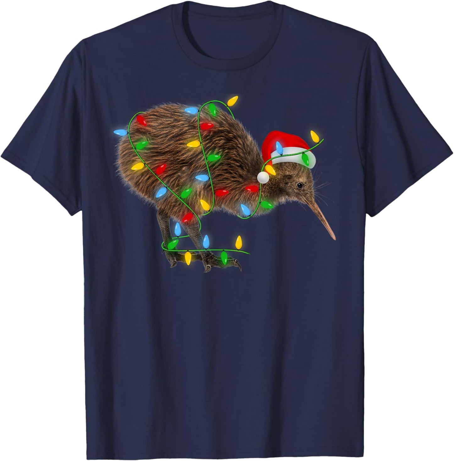 Kiwi Bird Xmas Lighting Holiday Santa Kiwi Christmas T-Shirt - T-Shirt | Navy