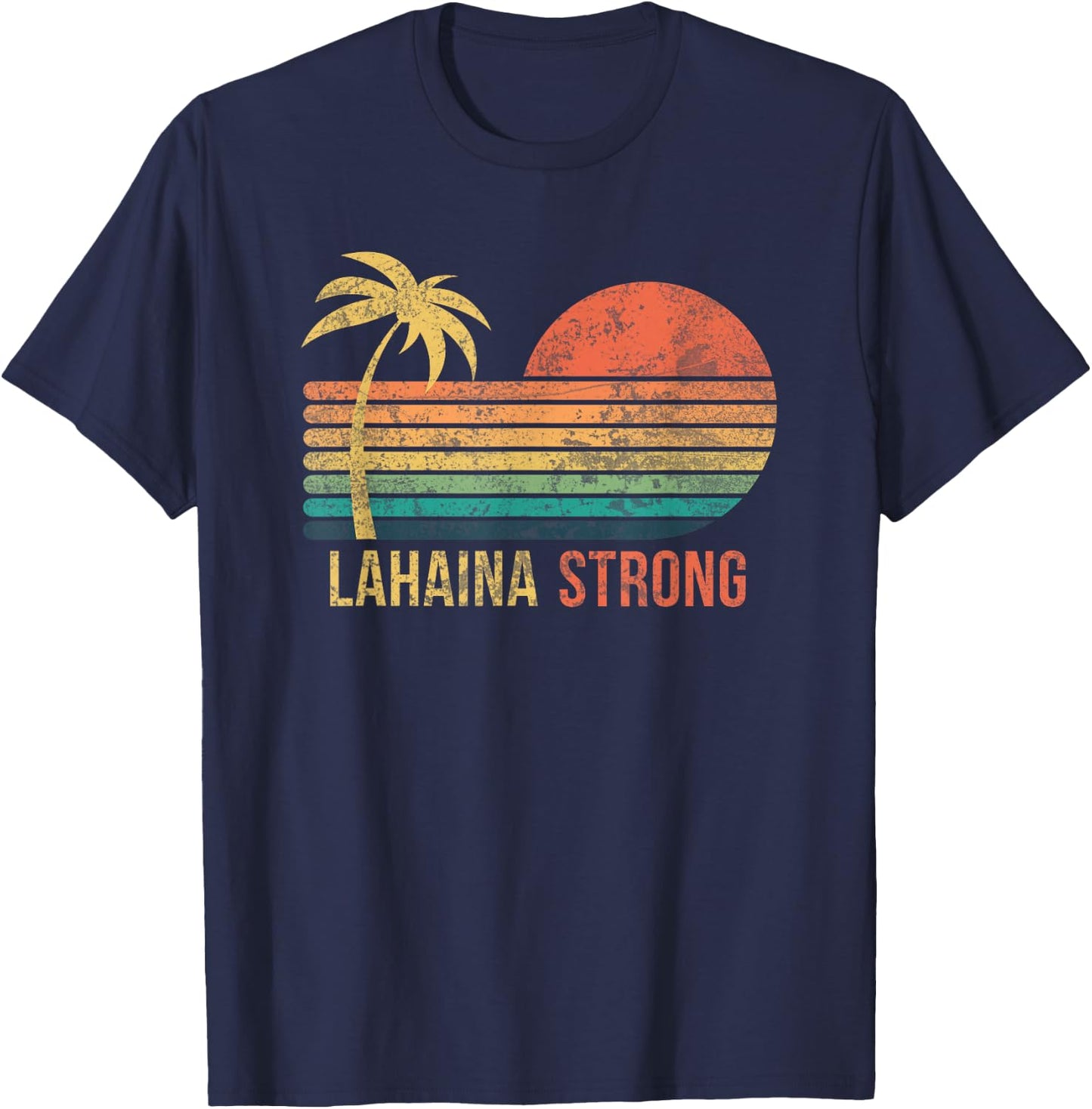 Lahaina Strong Palm Tree and Sunset T-Shirt - T-Shirt | Navy