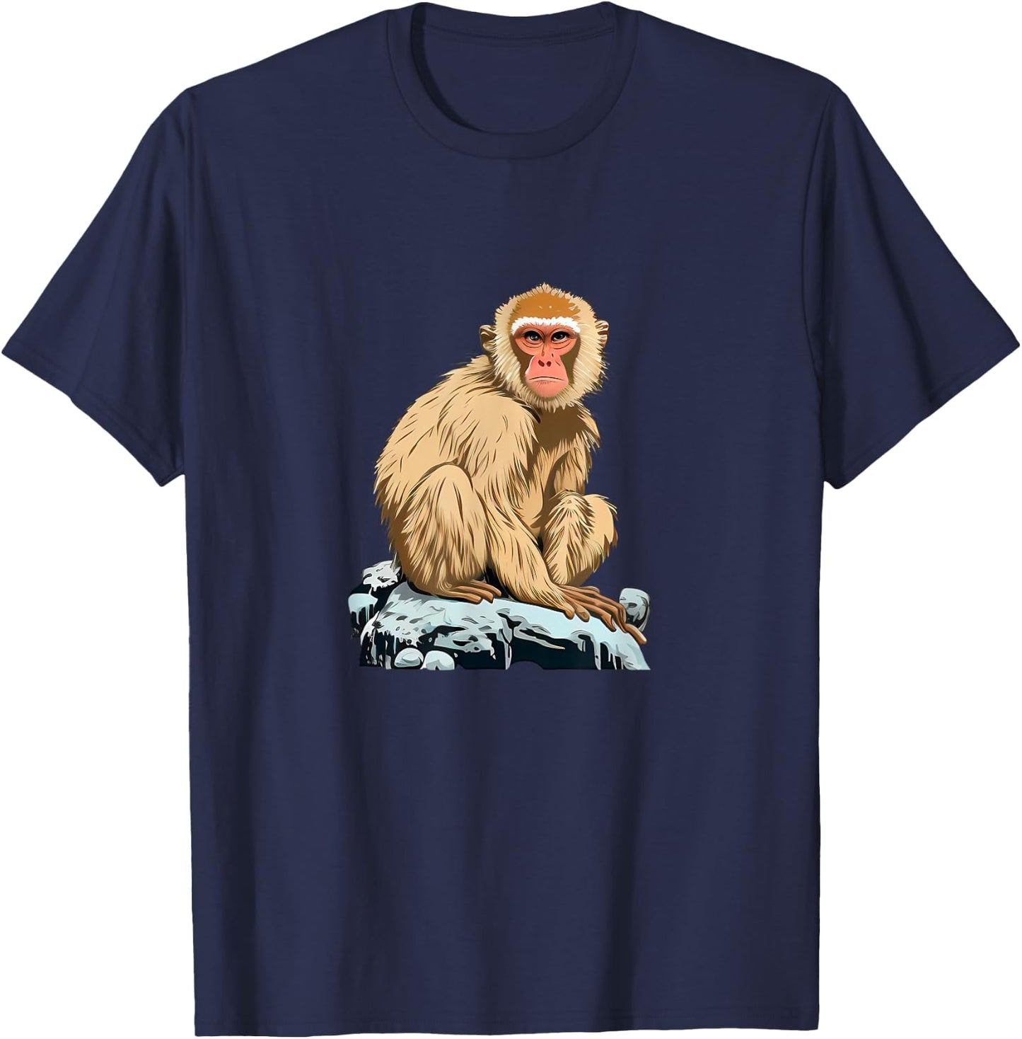 Funny cute japanese Monkey loves Snow T-Shirt - T-Shirt | Navy