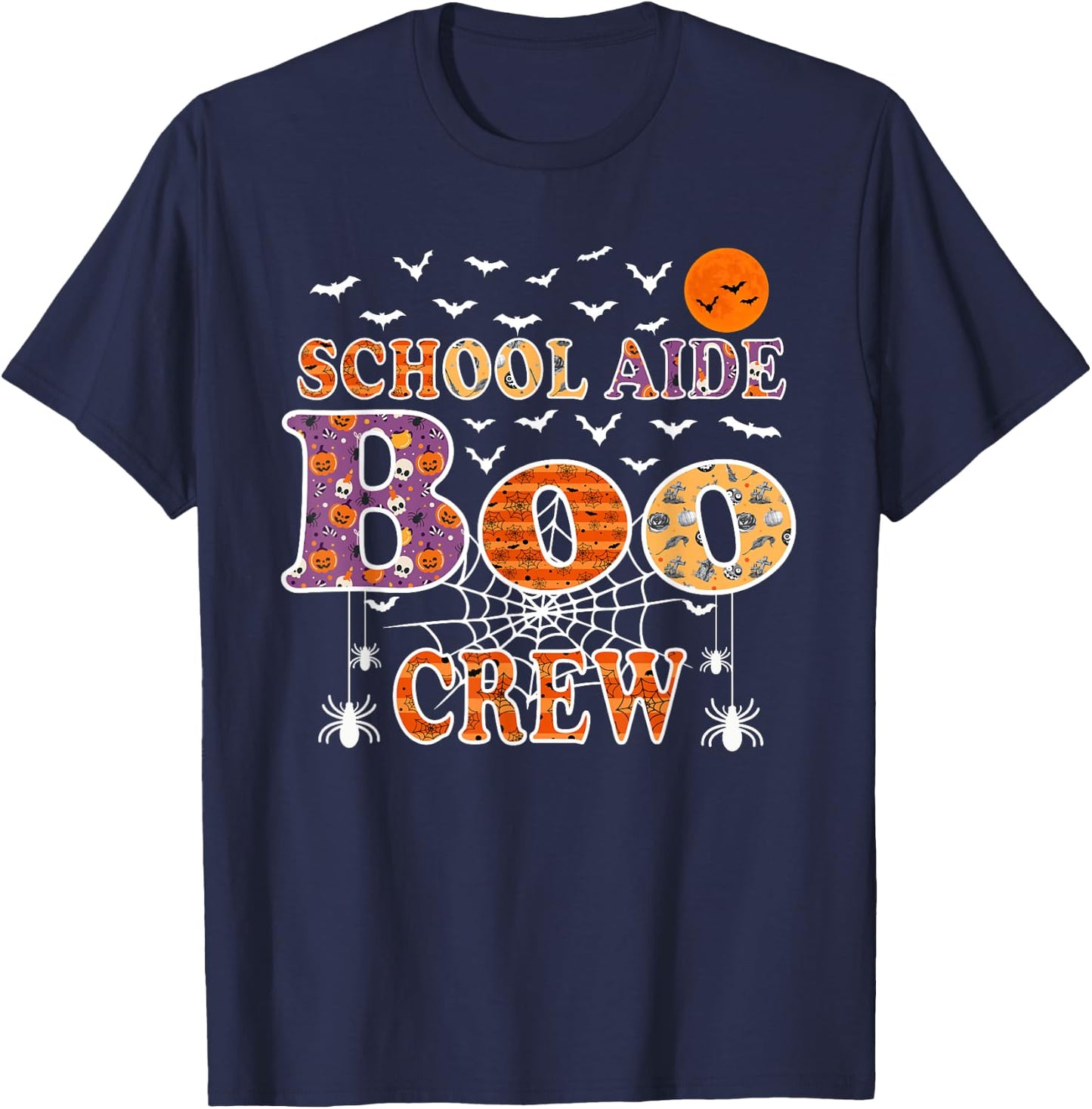 School Aide Boo Crew Shirt Funny Halloween Teacher T-Shirt - T-Shirt | Navy