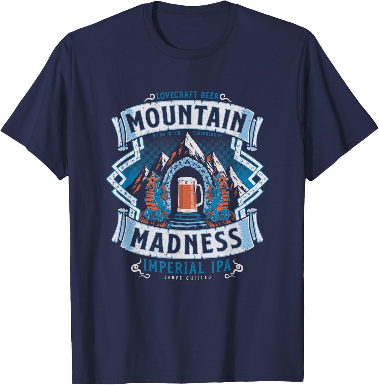 Mountain of Madness - A Vintage Distressed Horror Lovecraft T-Shirt - T-Shirt | Navy