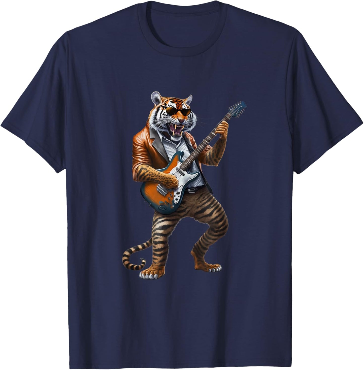 Animal Tiger Lover Guitar - Tiger Playing Electric Guitar T-Shirt - T-Shirt | Navy