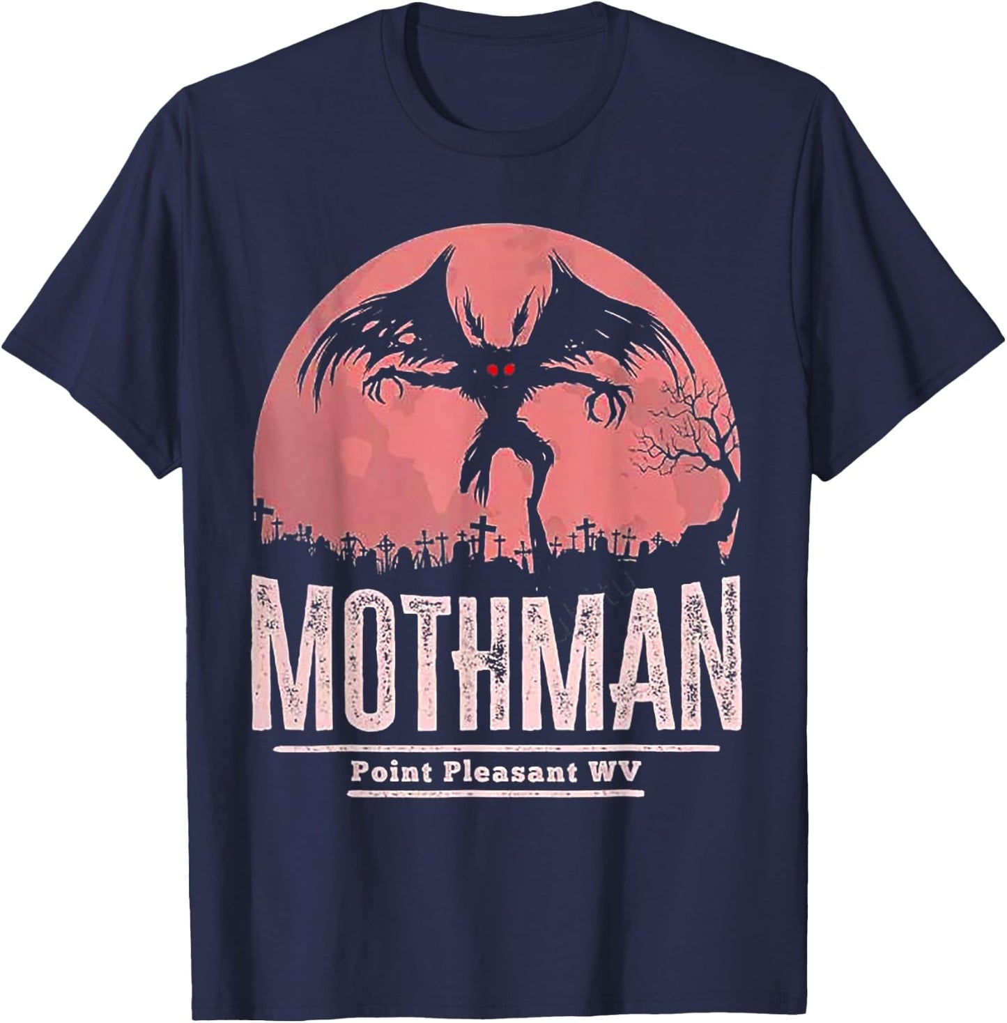 Funny Mothman Cryptid Point Pleasant WV - Kids Black Cotton Blend Classic Fit Short Sleeve - Small T-Shirt - T-Shirt | Navy