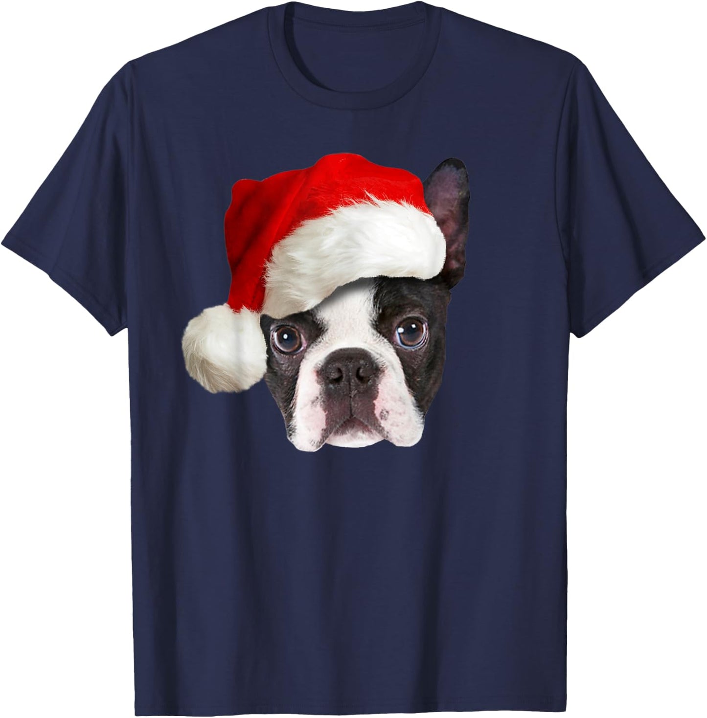 Funny Boston Terrier Christmas Santa Claus Hat Dog Puppy T-Shirt - T-Shirt | Navy
