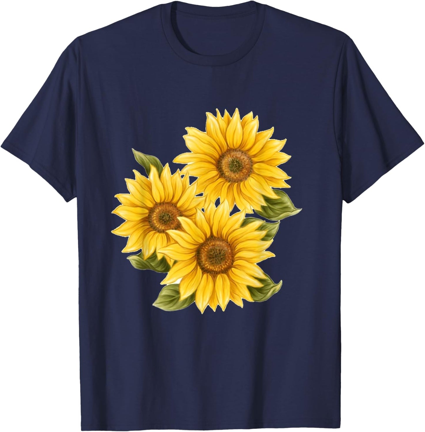 Yellow Sunflower Floral Watercolor Positivity Cute Painting T-Shirt - T-Shirt | Navy