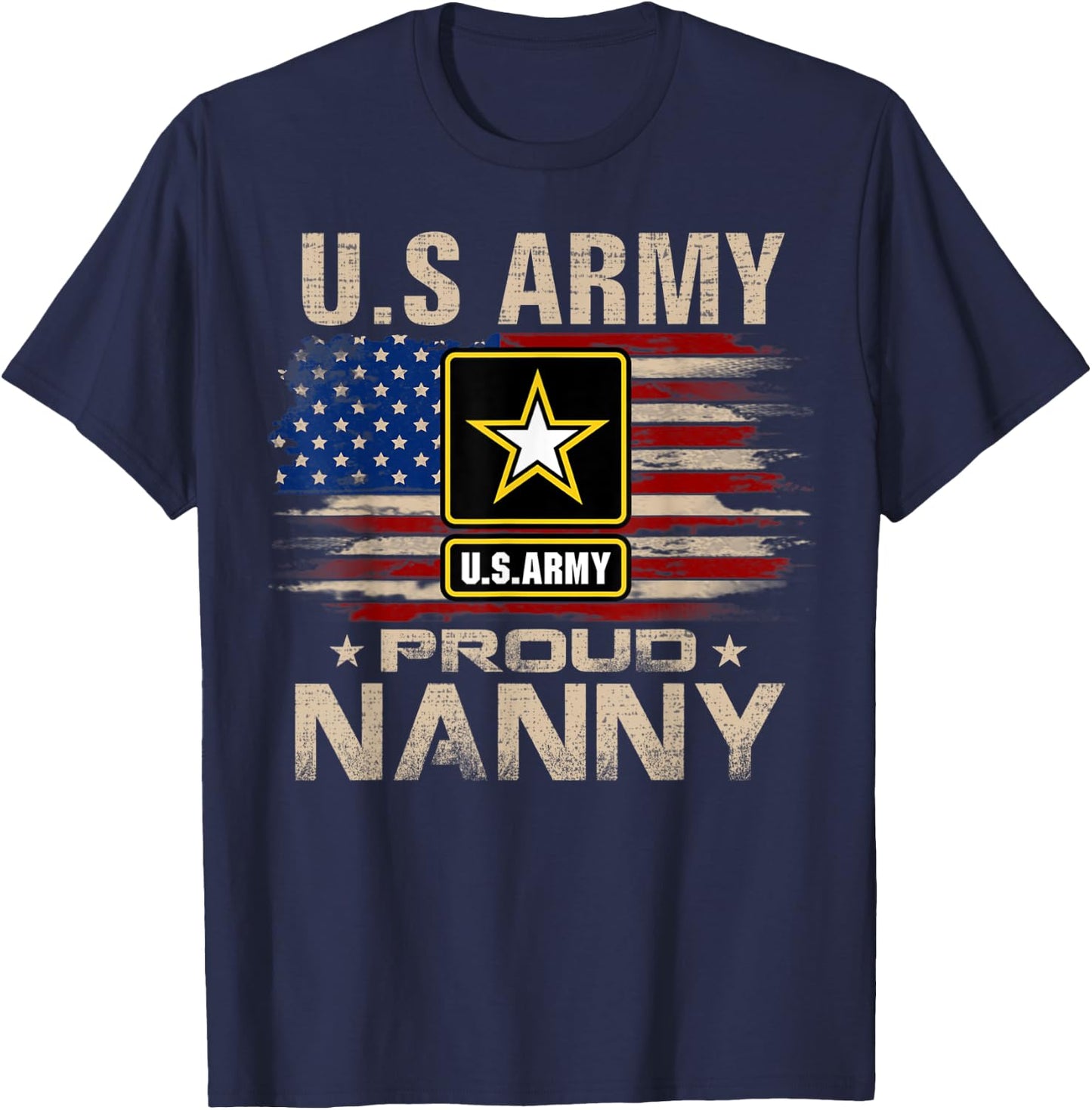 Vintage U.S Army Proud Nanny With American Flag Women Kids Men T-Shirt - T-Shirt | Navy
