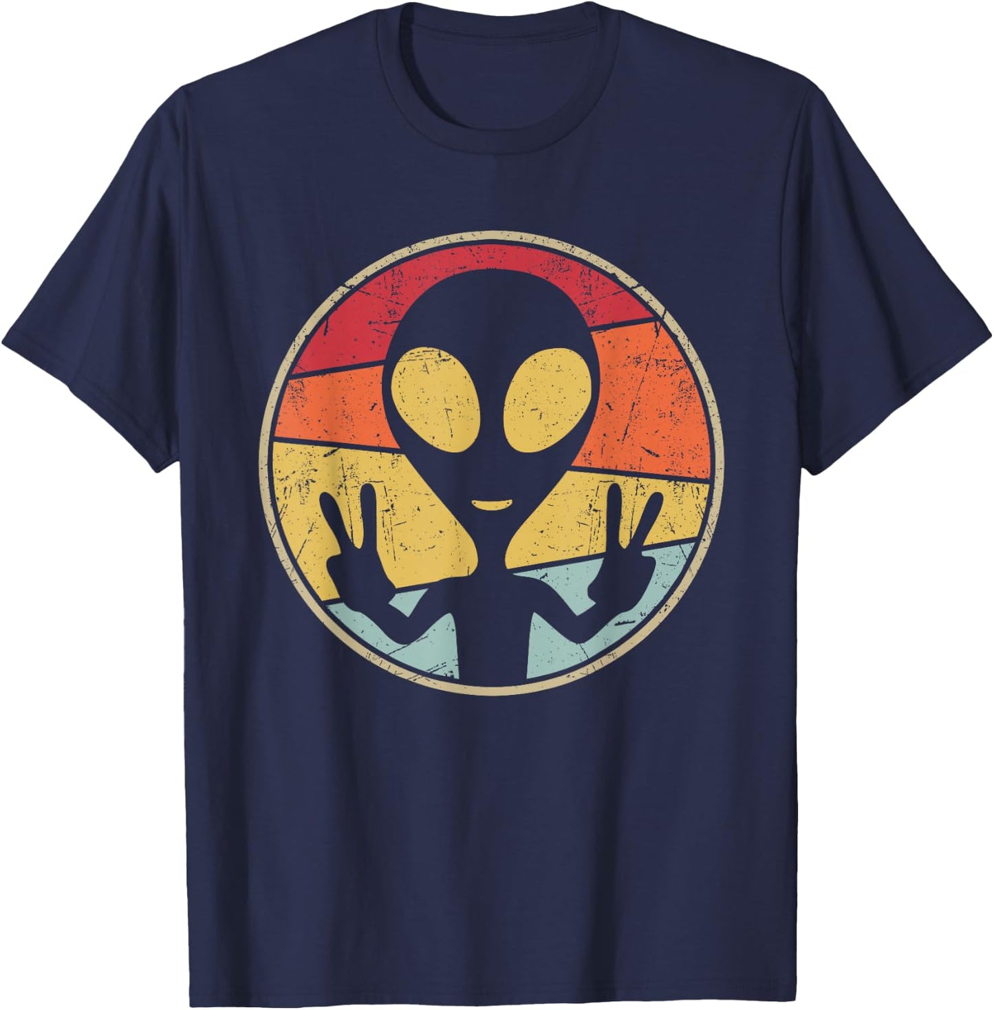 UFO Lover Funny Retro 80's Style Vintage Alien Space Gift T-Shirt - T-Shirt | Navy