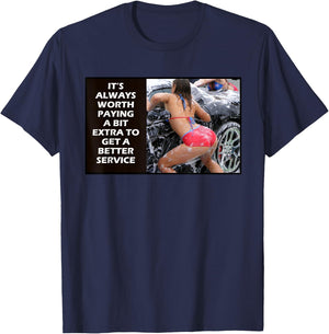 Better Service Sexy Girl Carwash Novelty T-Shirt - T-Shirt | Navy