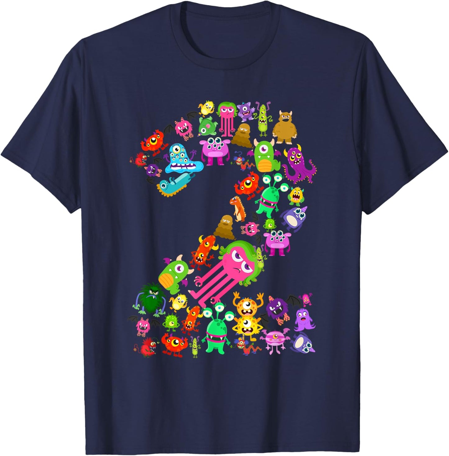 Little Monster 2 Two Years Old Kid 2nd Birthday Party Aliens T-Shirt - T-Shirt | Navy