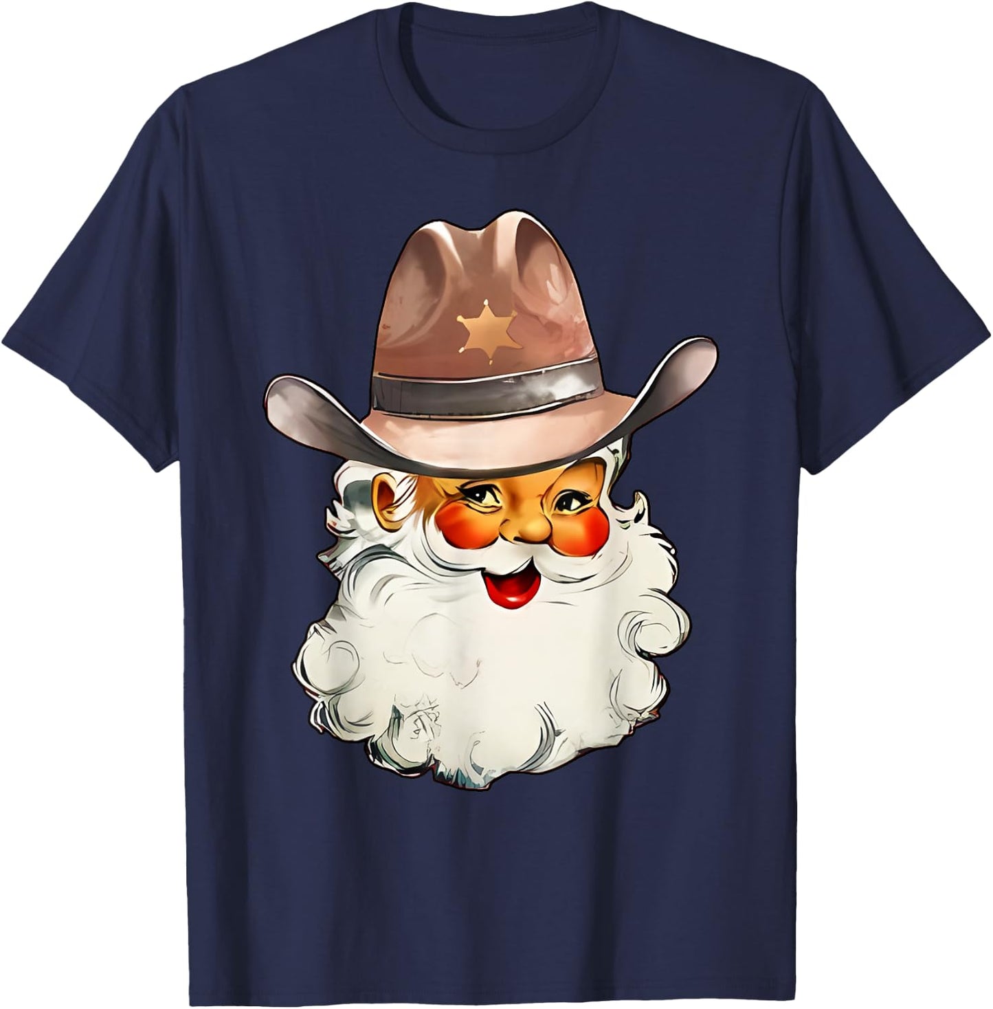 Santa Cowboy Cowgirl Western Howdy Christmas T-Shirt - T-Shirt | Navy
