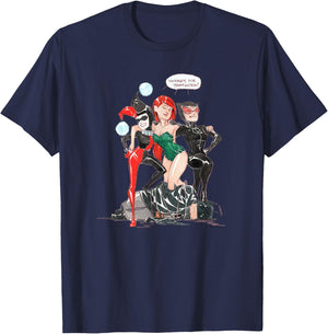 WB100 DC Comics Catwoman Poison Ivy Harley Quinn Team Up T-Shirt - T-Shirt | Navy