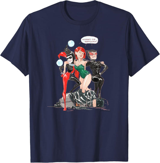 WB100 DC Comics Catwoman Poison Ivy Harley Quinn Team Up T-Shirt - T-Shirt | Navy