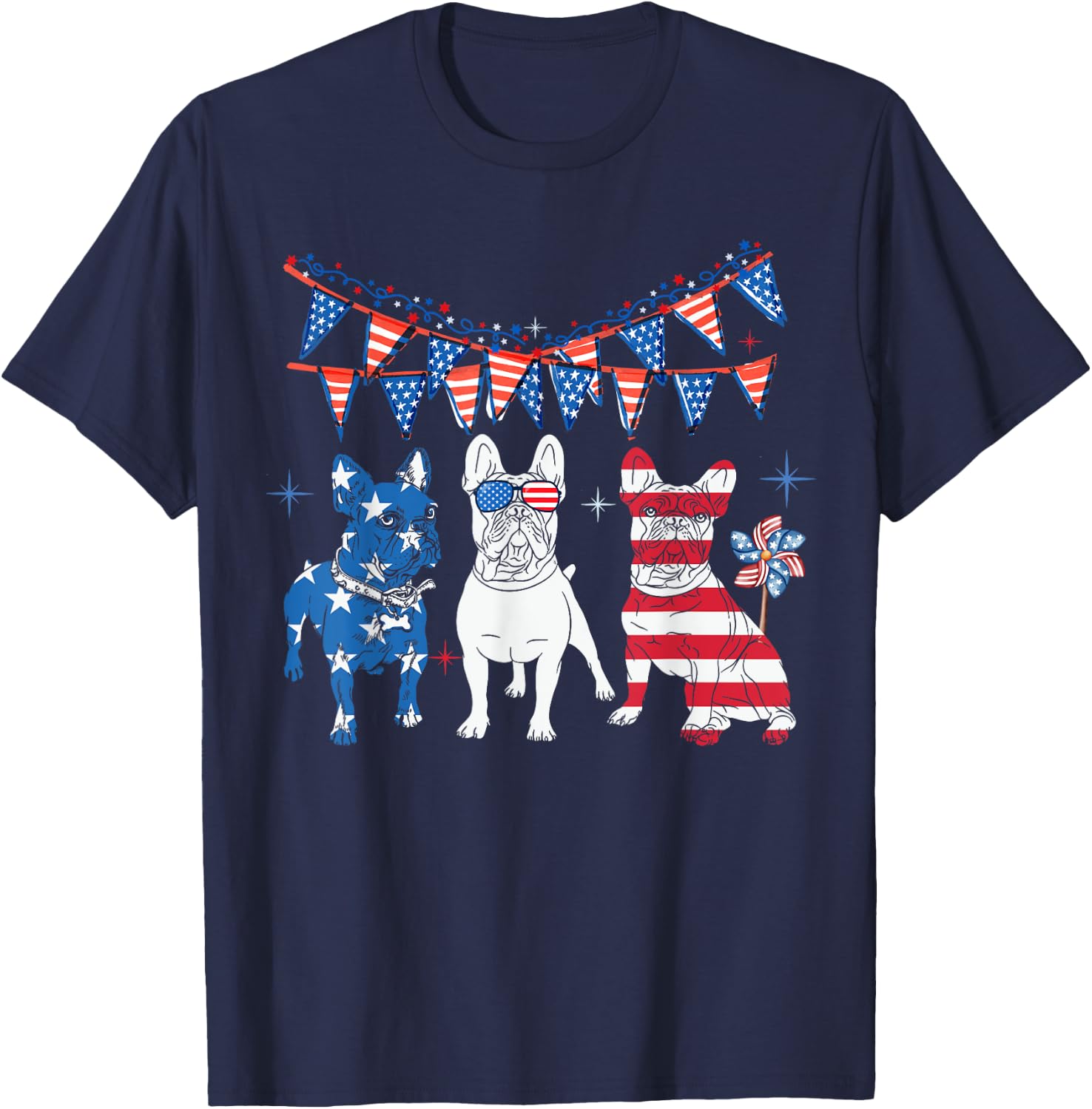 French bulldog 4th of july American Flag women Independence T-Shirt - T-Shirt | Navy