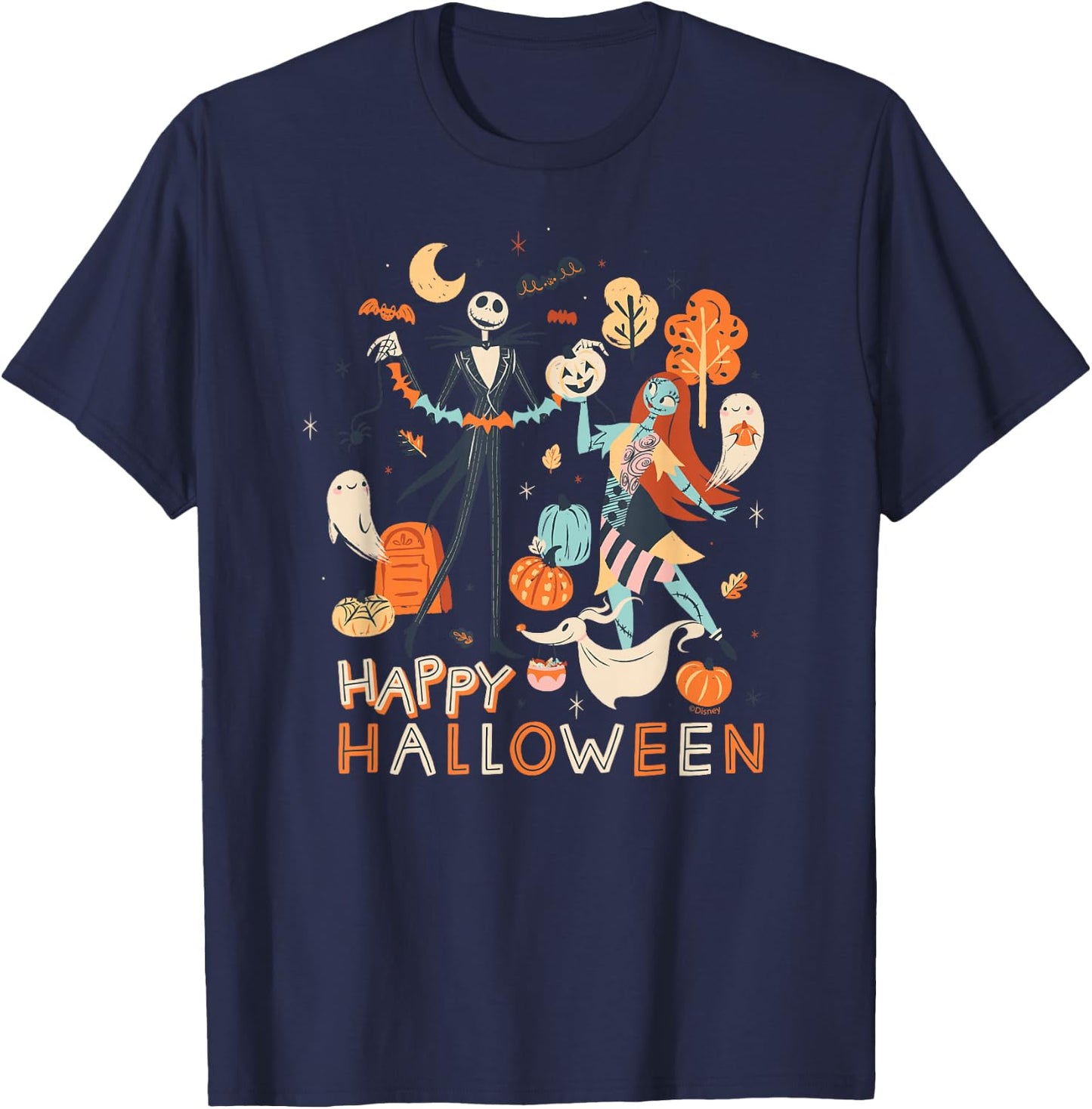 Disney The Nightmare Before Christmas Jack & Sally Halloween T-Shirt - T-Shirt | Navy