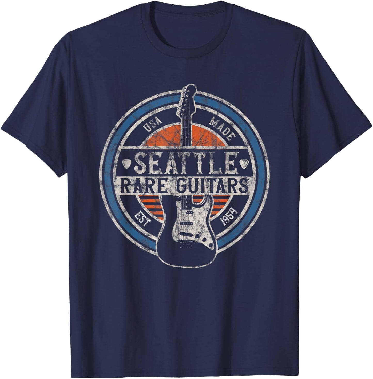 Vintage Seattle Rock and Roll Guitar Player Souvenirs T-Shirt - T-Shirt | Navy