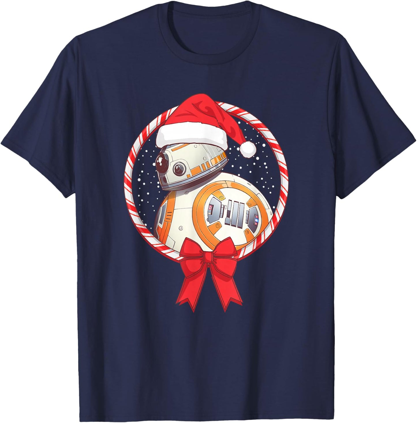 Star Wars Christmas BB-8 Santa Candy Cane Circle T-Shirt - T-Shirt | Navy
