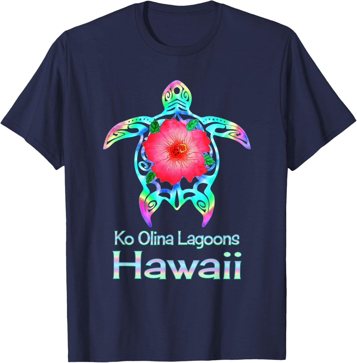 Hawaiian Colorful Sea Turtle Ko Olina Lagoons Hawaii T-Shirt - T-Shirt | Navy