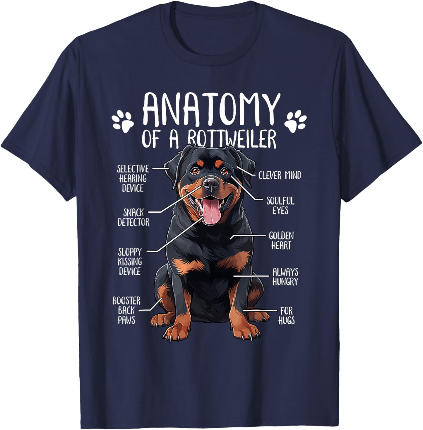 Funny Anatomy Rottweiler Dog Owner Rottie Dad Mom Pet Lover Men Women Kids T-Shirt - T-Shirt | Navy