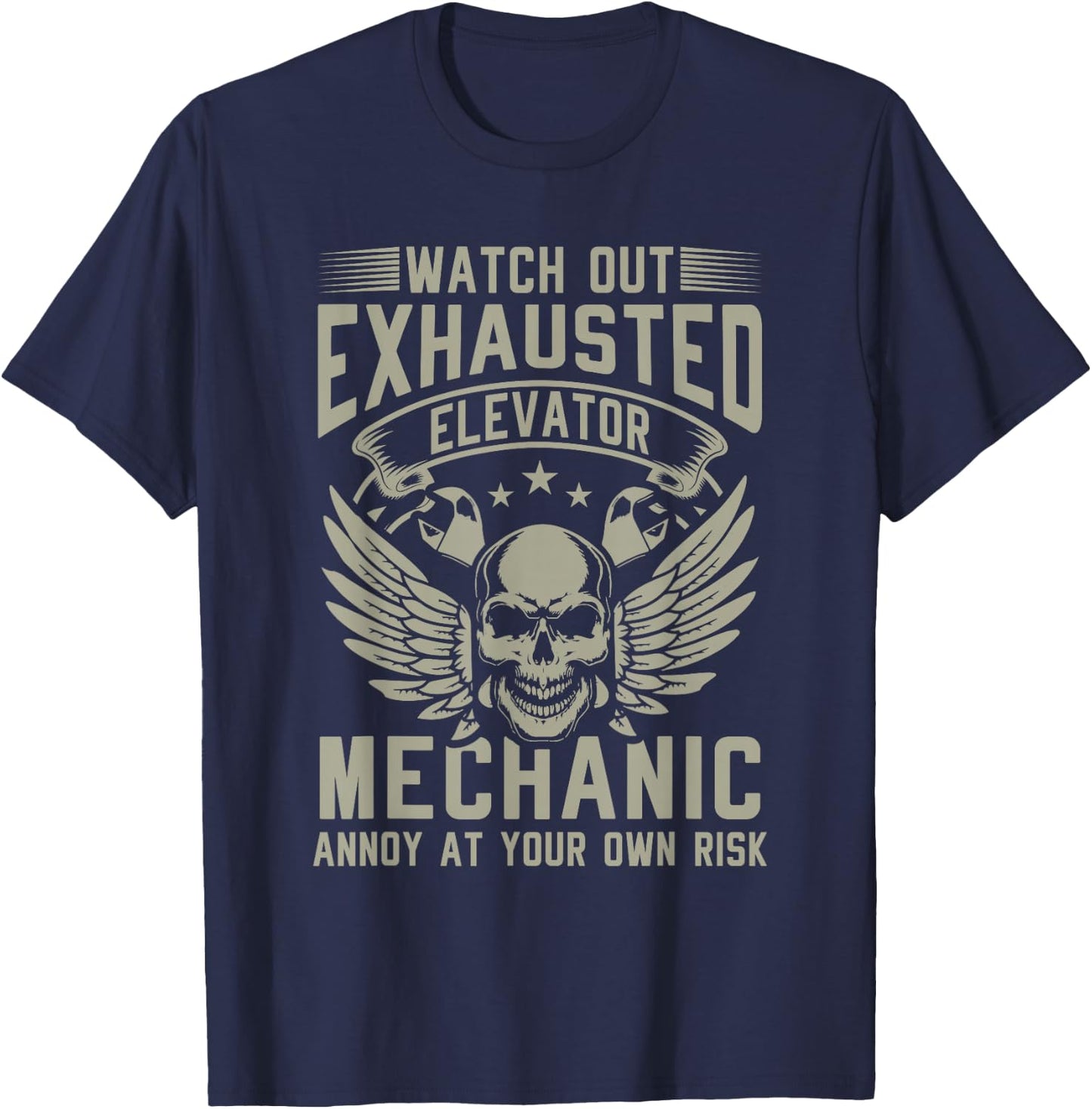 Exhausted Elevator Mechanic Engineer installer T-Shirt - T-Shirt | Navy