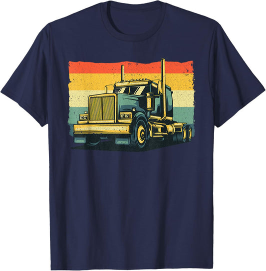 Vintage Trucker Art Women Kids Trucking Truck Lovers T-Shirt - T-Shirt | Navy