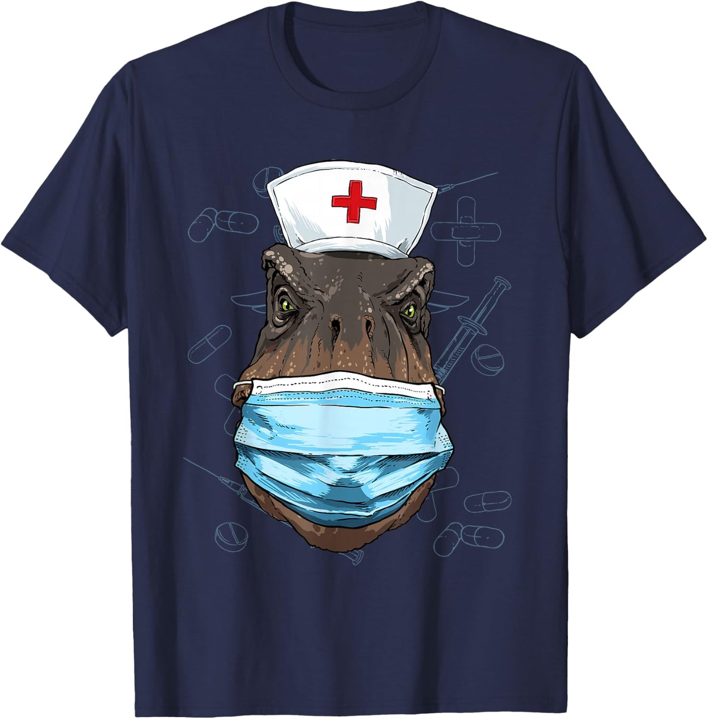 Hospital T Rex ER Nurse RN LPN Nurse Life Dinosaur Lover T-Shirt - T-Shirt | Navy