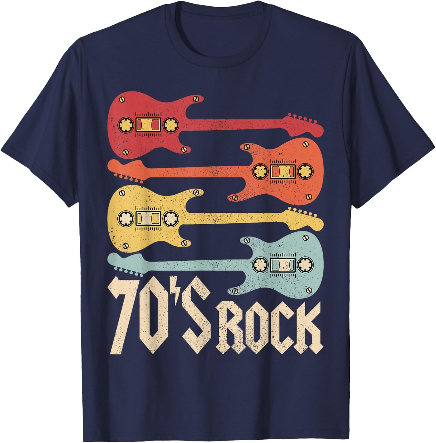 70s Rock Band Guitar Cassette Tape 1970s Vintage 70s Costume T-Shirt - T-Shirt | Navy