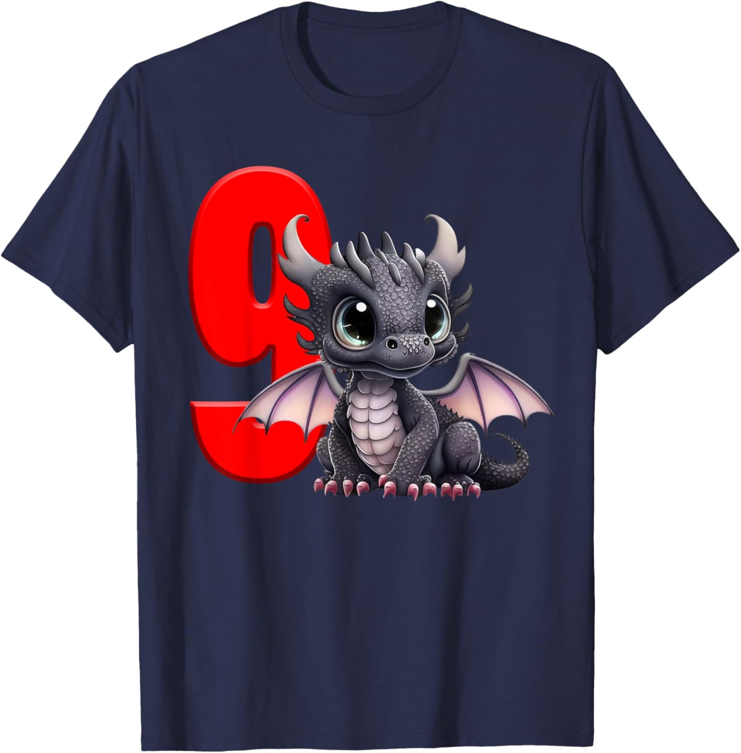 9th Birthday Shirt Dragon Party Birthday Boy Red Kids Nine 9 T-Shirt - T-Shirt | Navy