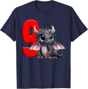9th Birthday Shirt Dragon Party Birthday Boy Red Kids Nine 9 T-Shirt - T-Shirt | Navy