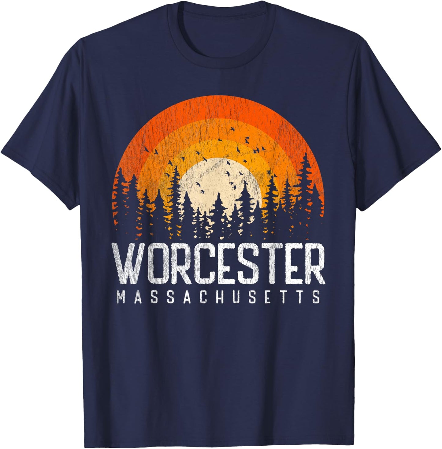 Worcester Massachusetts MA Shirt Vintage 70s 80s Retro Gift T-Shirt - T-Shirt | Navy