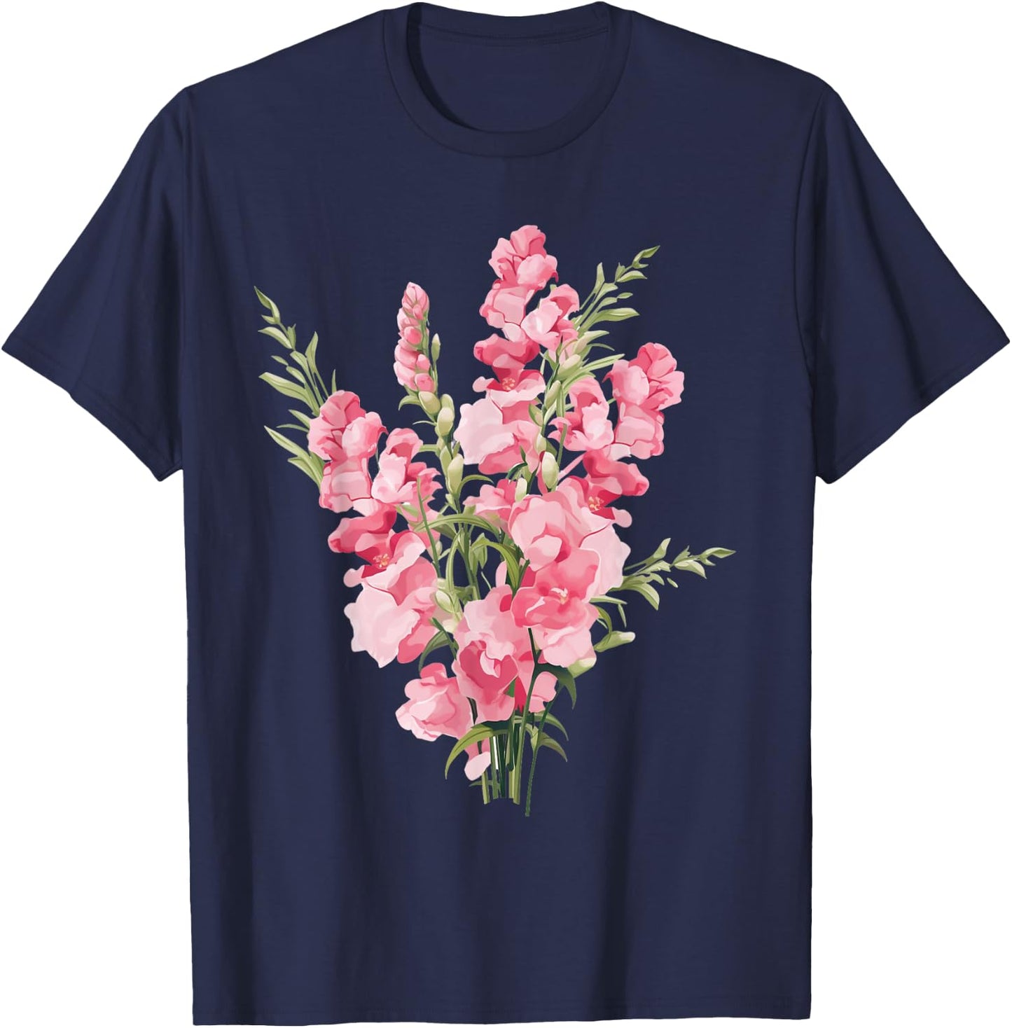 Bright and Colorful Flowers: Pink Snapdragon Flowers T-Shirt - T-Shirt | Navy