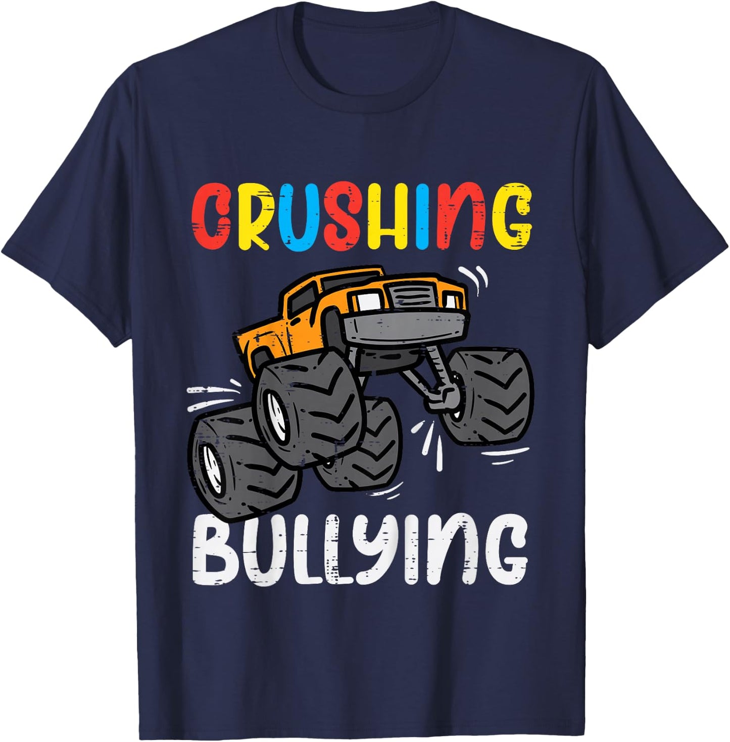 Kids Crushing Bullying Monster Truck Orange Unity Day Kids Boys T-Shirt - T-Shirt | Navy