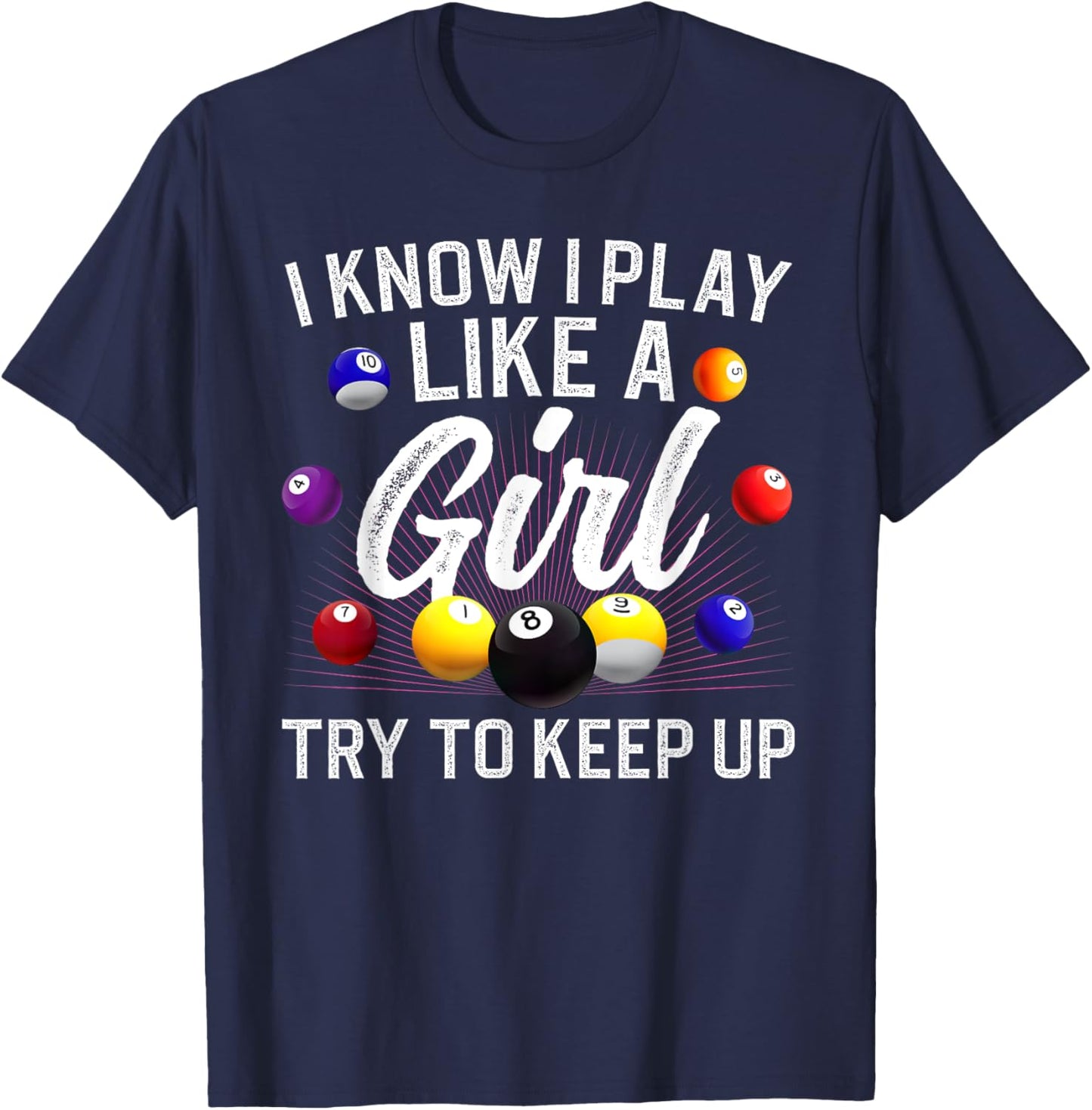 Funny Billiards Design Girls Pool Billiard Player T-Shirt - T-Shirt | Navy