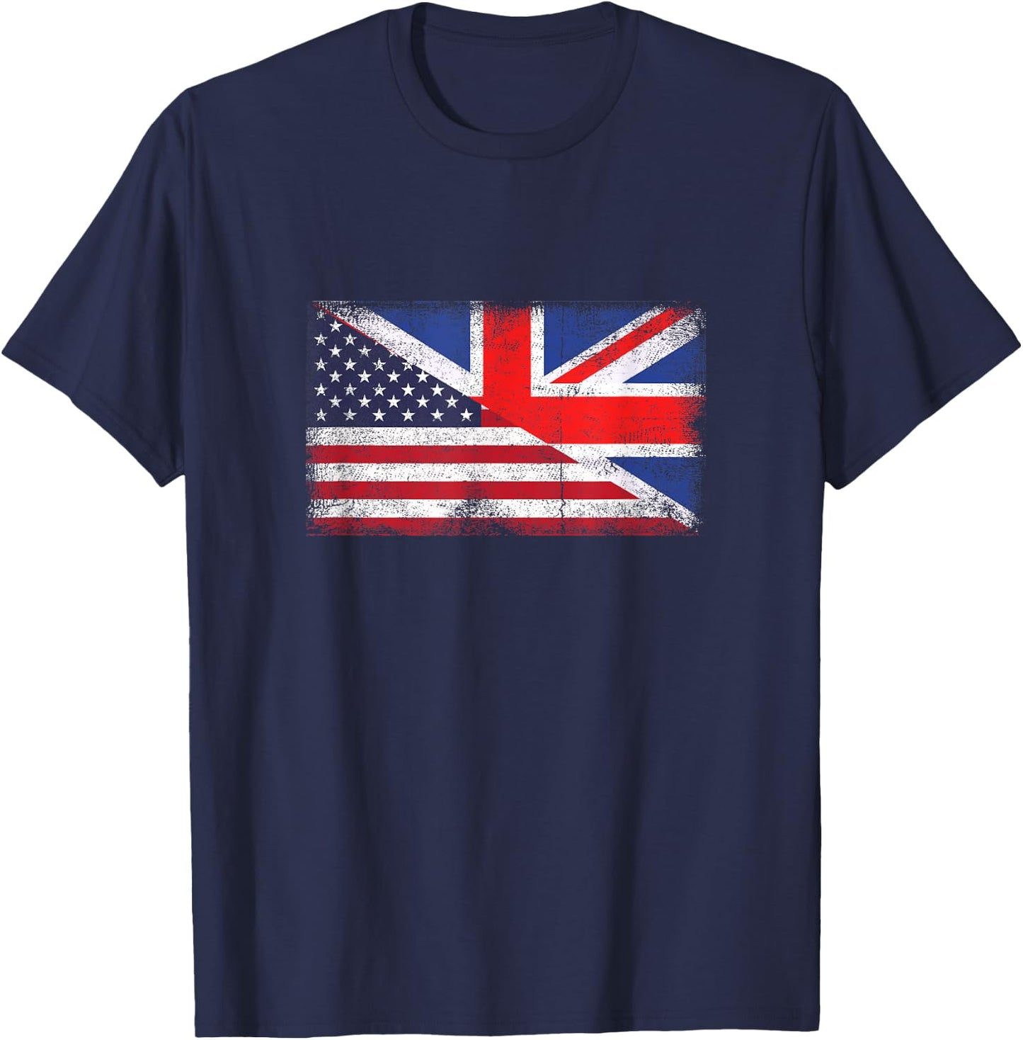 United Kingdom America Flag Half British Half American T-Shirt - T-Shirt | Navy