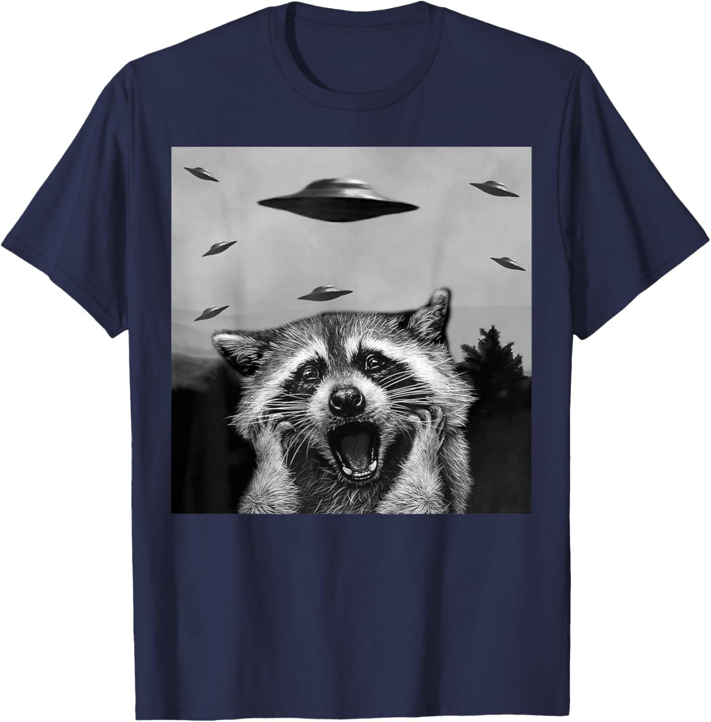 Alien UFO Funny Raccoon Stuffed Animal , Women, Kids T-Shirt - T-Shirt | Navy