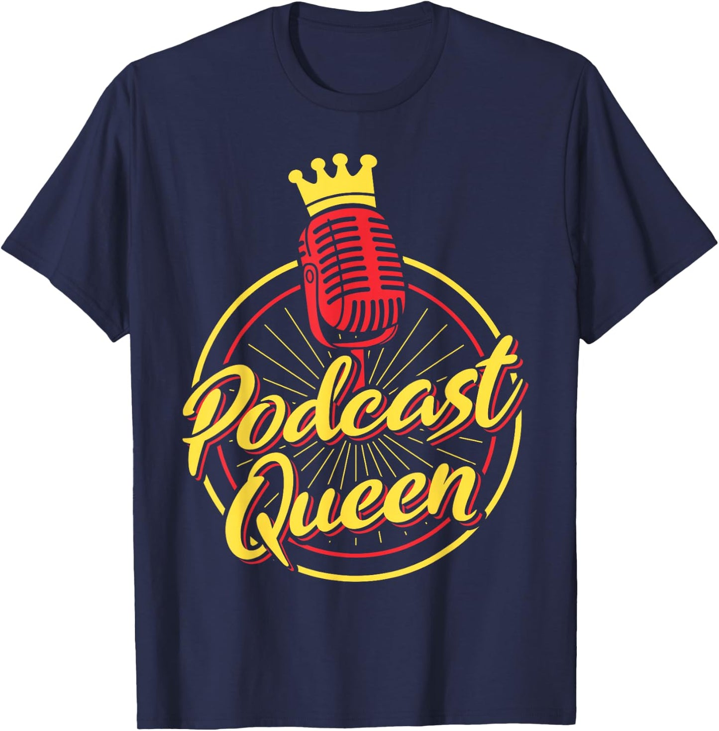 Podcasting Radio Streaming Vintage Podcast Queen T-Shirt - T-Shirt | Navy