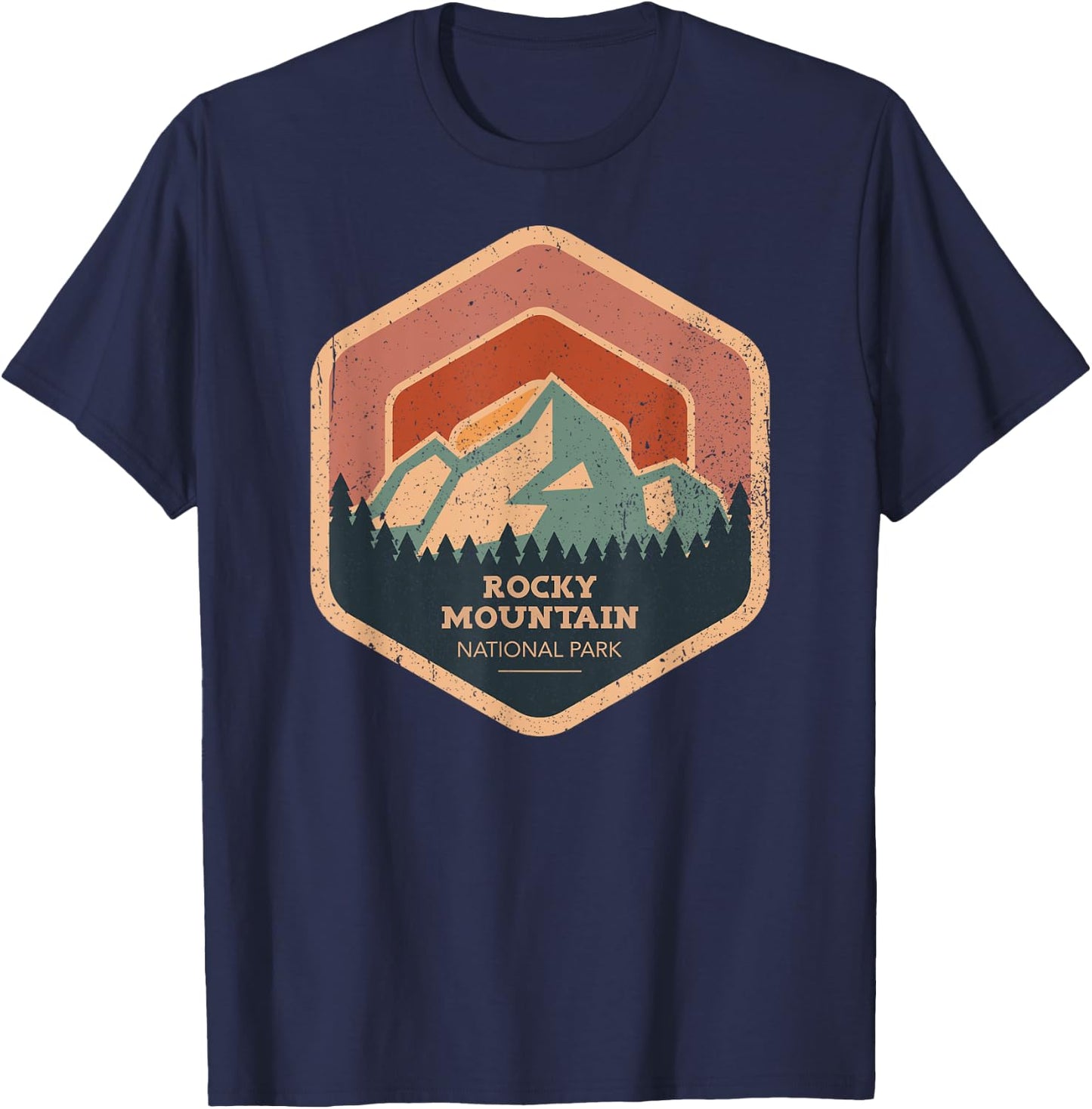 Rocky Mountain National Park Retro Sunset Vintage T-Shirt - T-Shirt | Navy