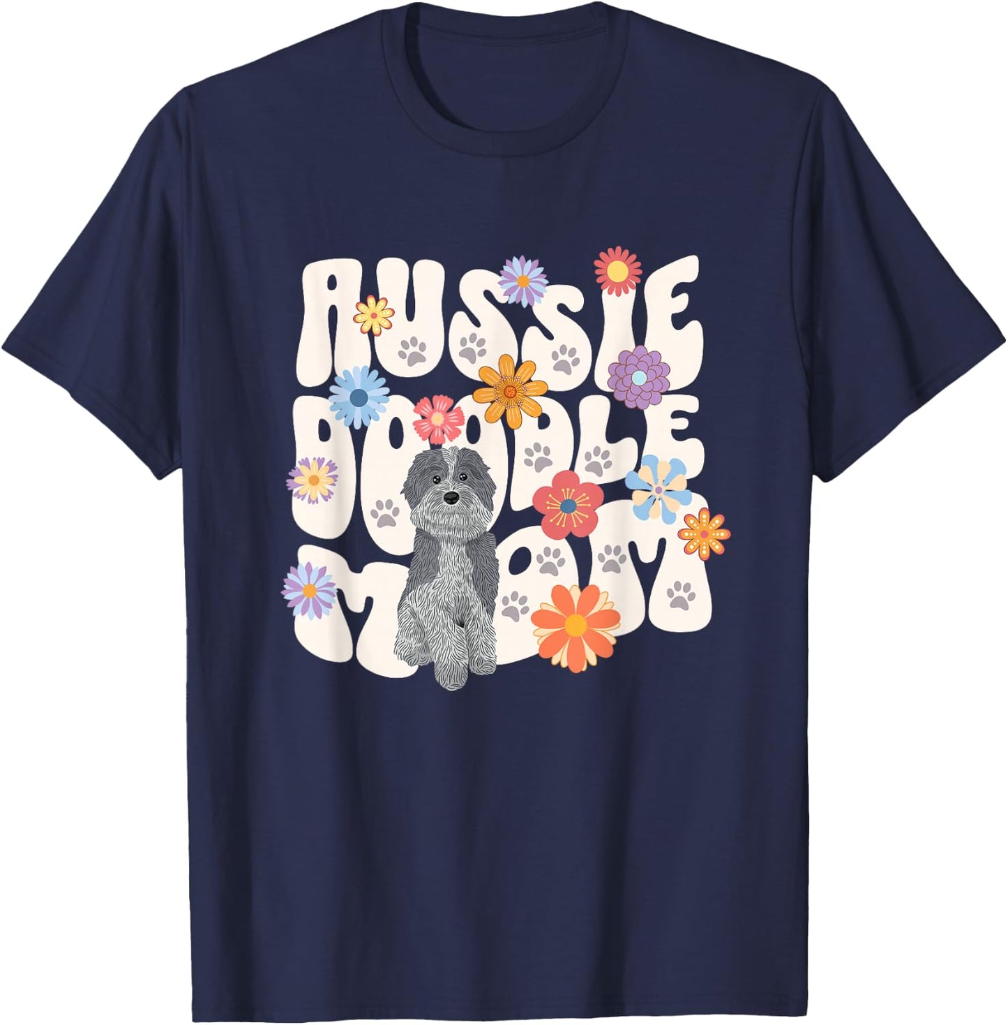 Aussie Doodle Mom Dog Design T-Shirt - T-Shirt | Navy